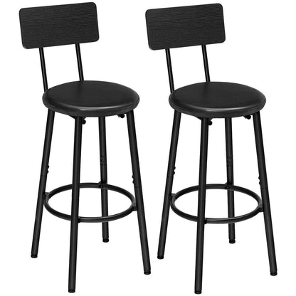 Barhocker Set 2er-Pack mit Rückenlehne & Fußstütze Schwarz