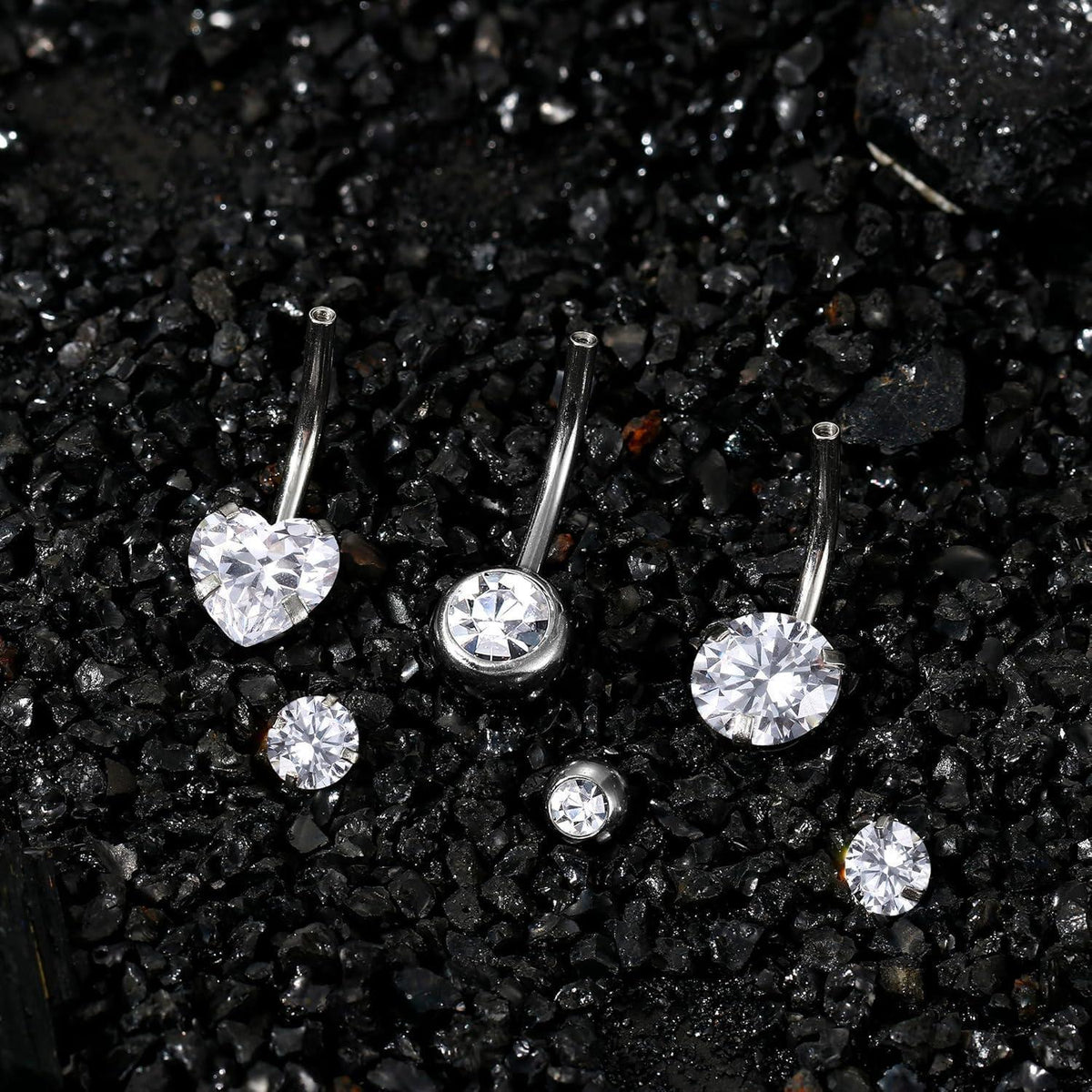 Bauchnabelpiercing Chirurgenstahl 14G mit Zirkonia, 8-16mm Länge