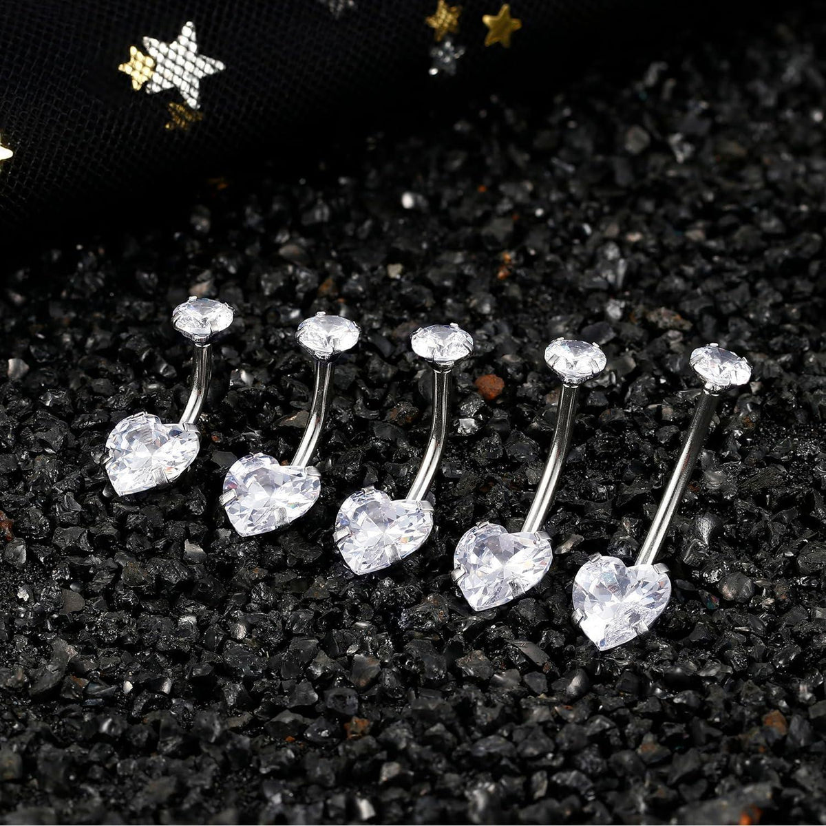 Bauchnabelpiercing Chirurgenstahl mit Herz CZ 14G Silber 8-16mm