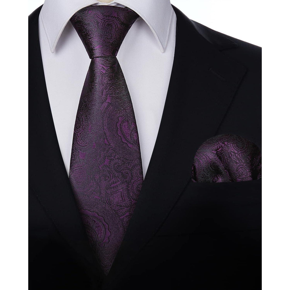 Paisley Krawatte & Einstecktuch Set Dunkellila für Herren