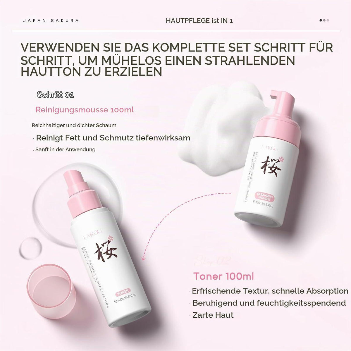 Sakura Gesichtspflege Set 4er - Feuchtigkeitspflege für Damen