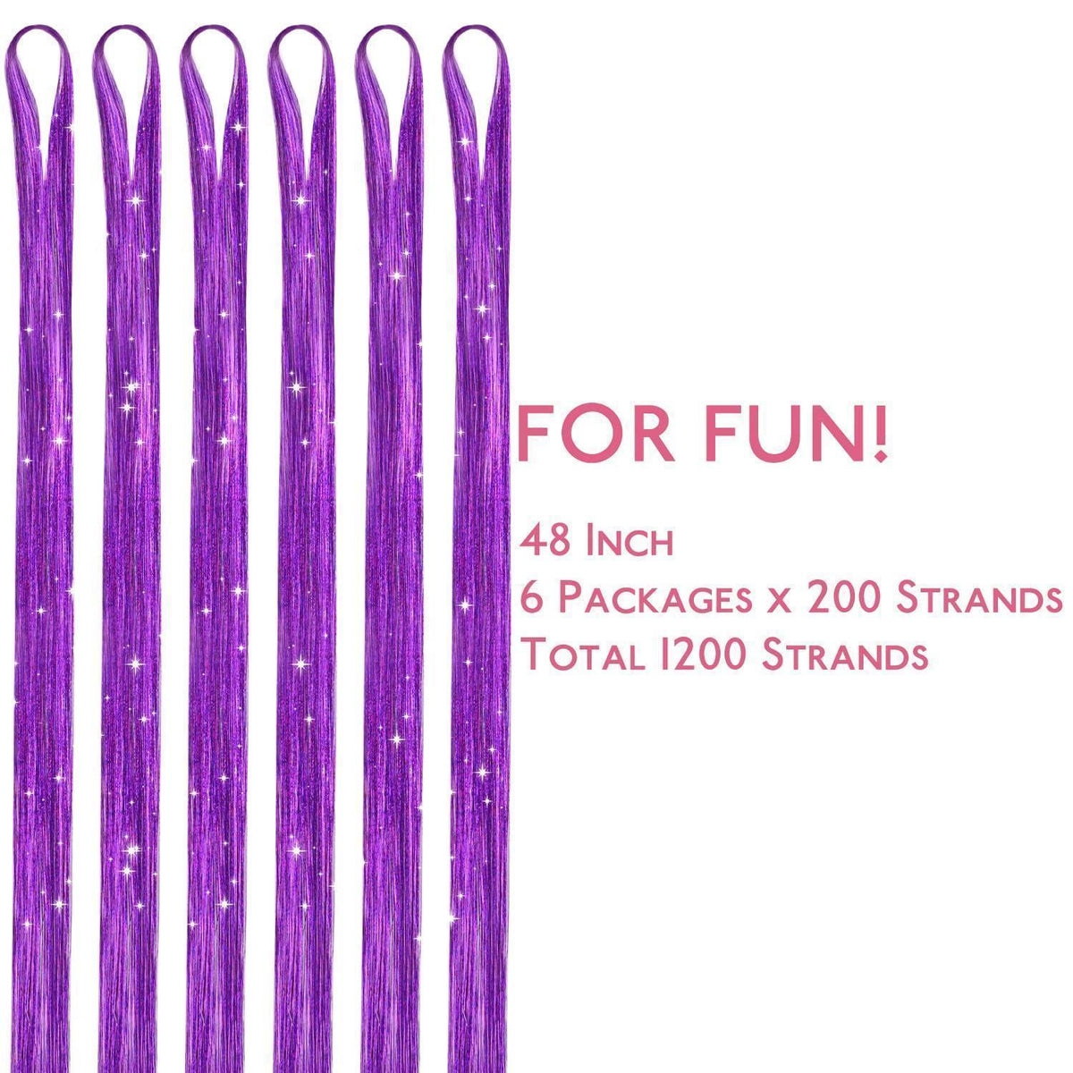 Haar Glitzersträhnen Lila 120cm 1200 Stück für Festivals & Partys