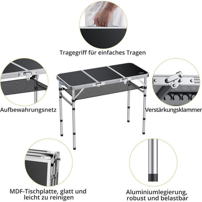 Aluminium Campingtisch klappbar 88x40cm mit 3 Höhen & Netz