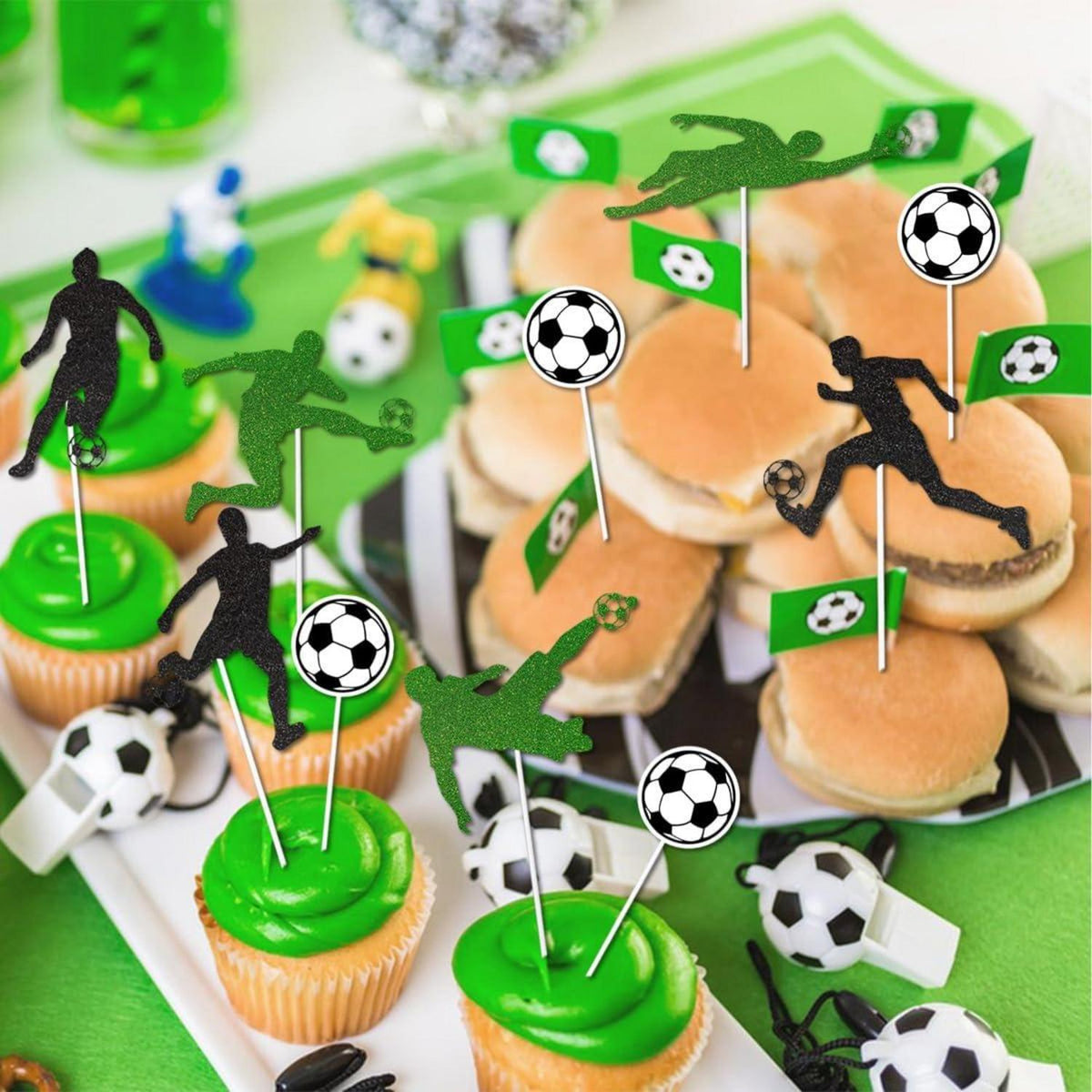 Fußball Tortendeko Cupcake Topper Glitzer Geburtstag Kinder 48 Stück
