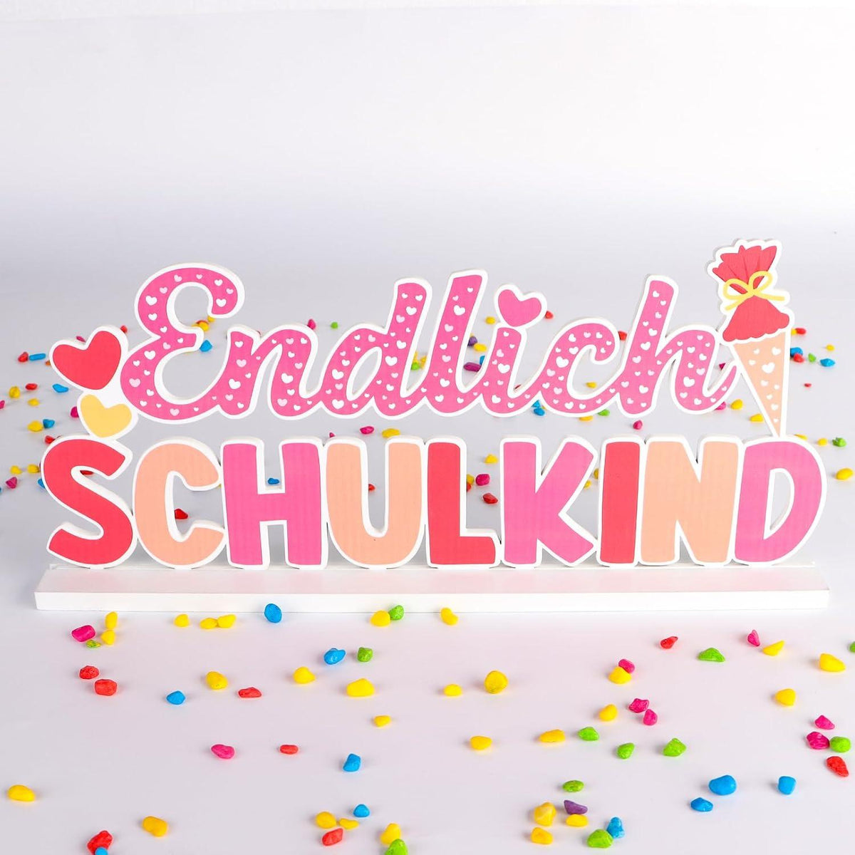 BETESSIN Tischdeko Einschulung Mädchen Rosa Holzschriftzug BasisCHOOL_CMPGN Schl 100017sty/Tischdekoration Mädchen Jungen