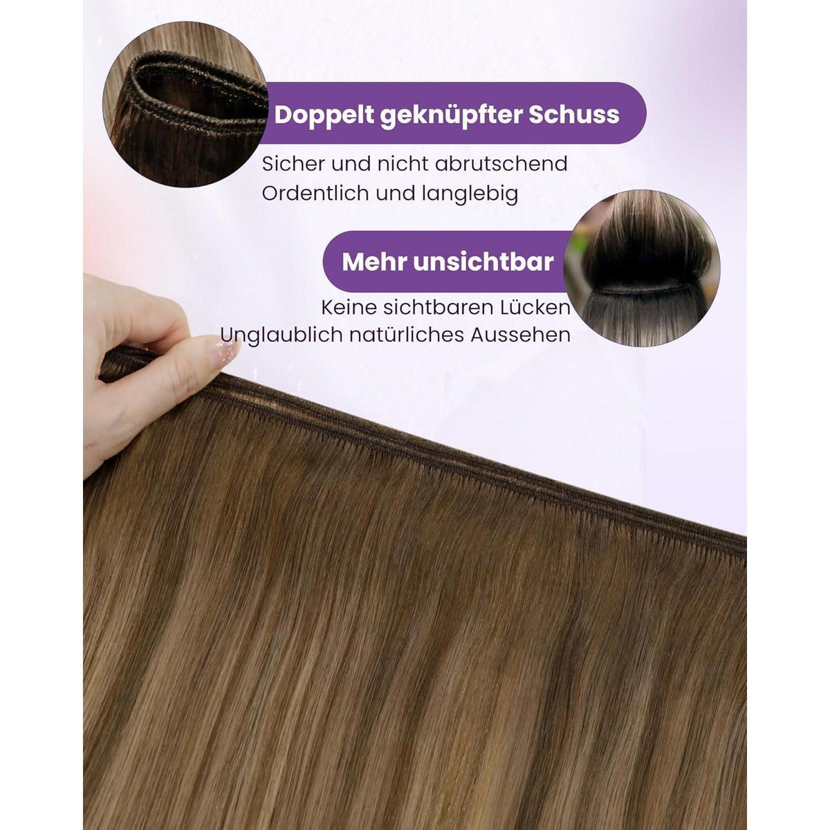 Echthaar Tressen zum Einnähen Balayage Braun Ombre Gold