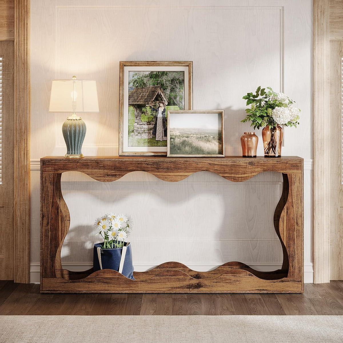 Landhaus Konsolentisch 160cm mit Stauraum & Wellendesign