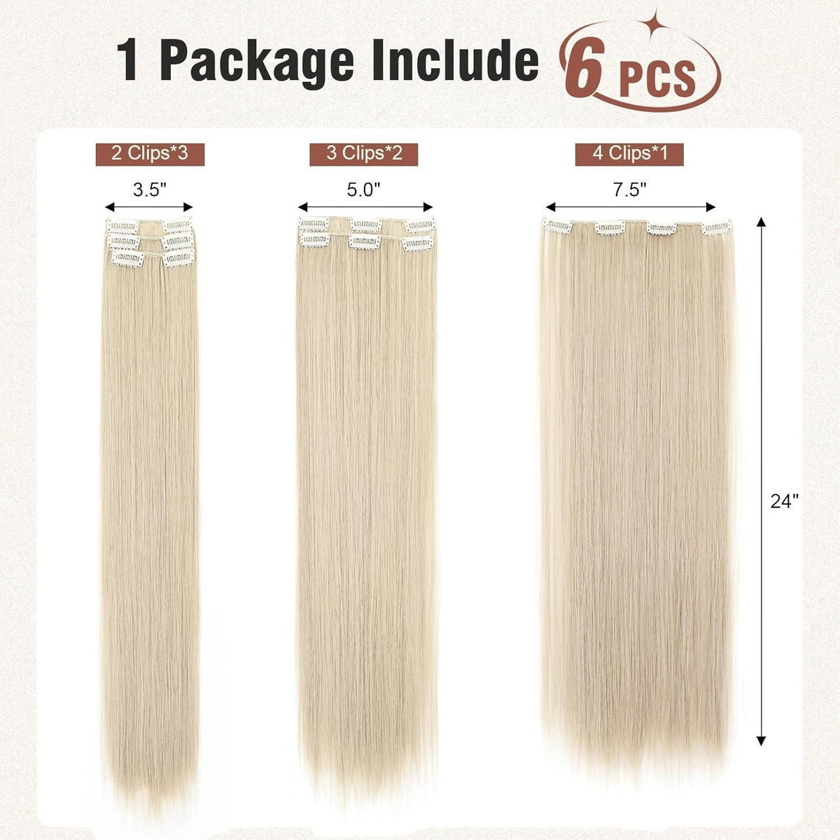Clip-in Haarverlängerung Platinblond, 61 cm, glatt
