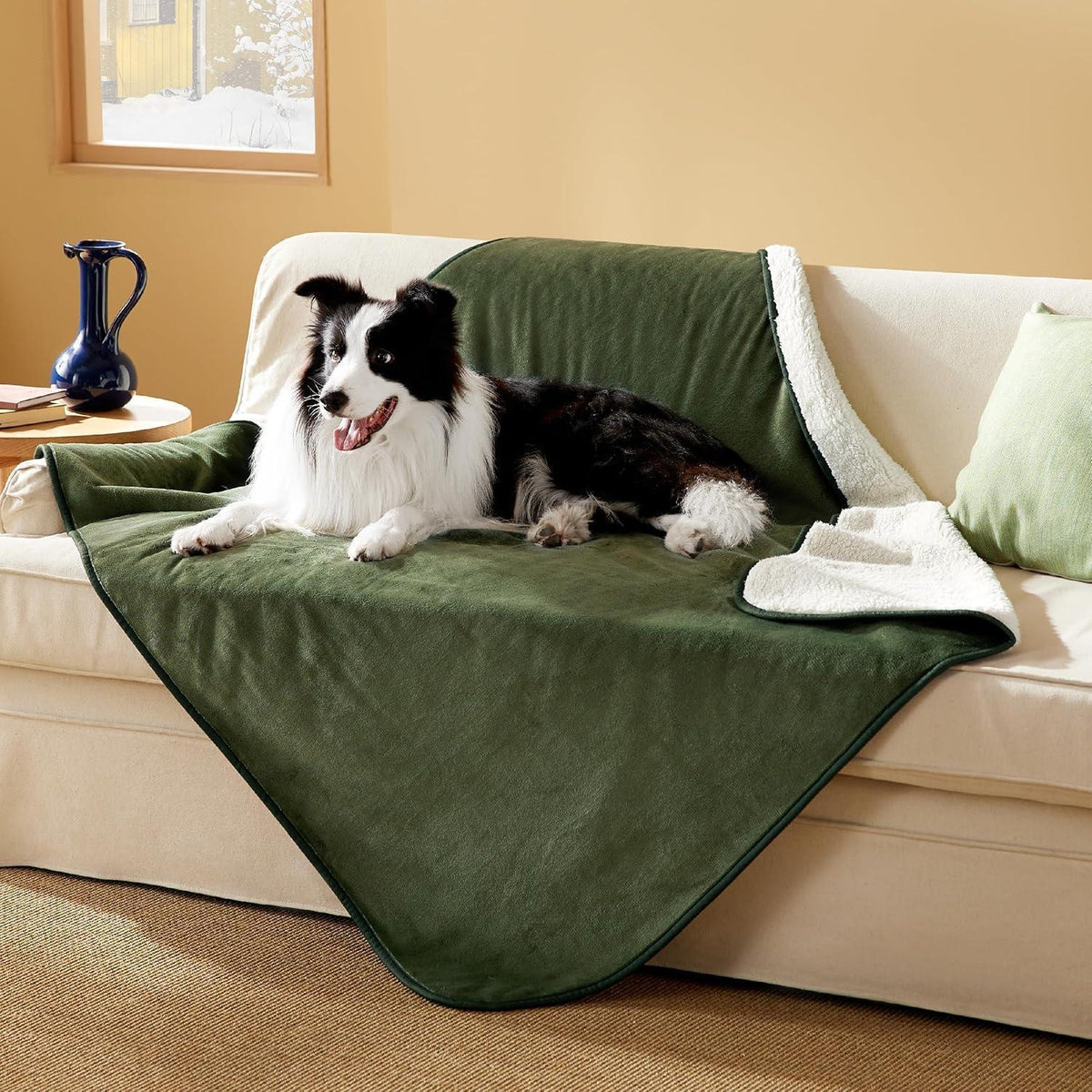 Wasserdichte Hundedecke Sherpa Fleece Olivgrün XL