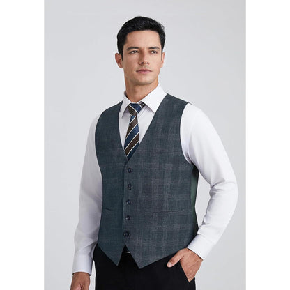 Herren Weste Kariert Baumwolle V-Ausschnitt Marineblau XL