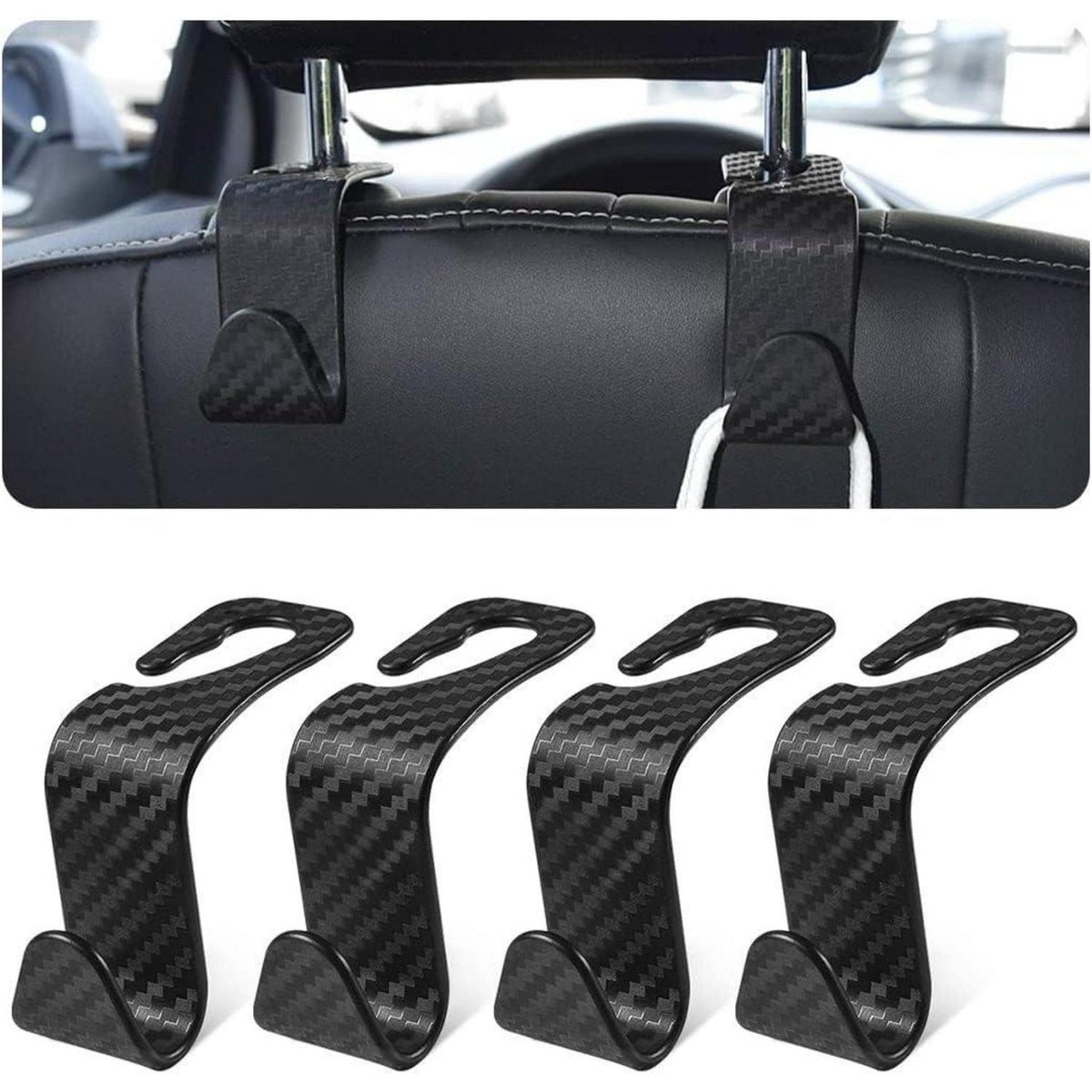 Kopfstützenhaken für Auto, 4er Set, Kohlefaser-Optik
