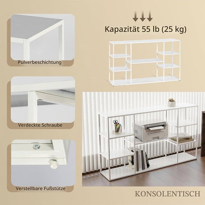 140cm Langer Konsolentisch mit Regalen – Weiß, Modern & Vielseitig
