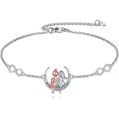 925 Sterling Silber Armband für Schwestern mit Herz und Unendlichkeitszeichen