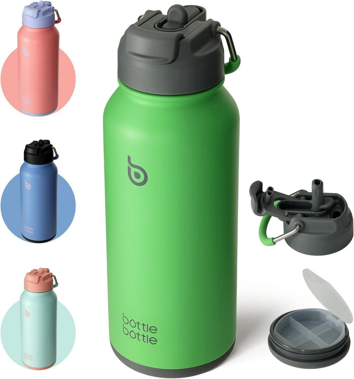 Edelstahl Trinkflasche 1L mit Strohhalm Thermoskanne Isolierflasche