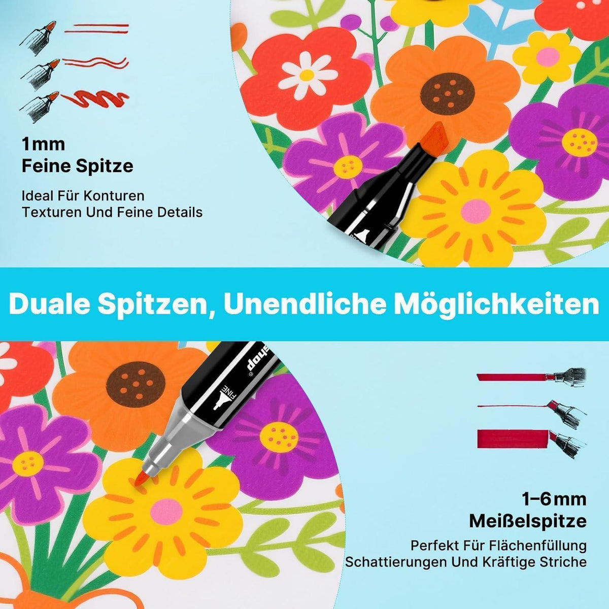 120er Marker Stifte Set – Alkohol-Marker, Doppelspitze