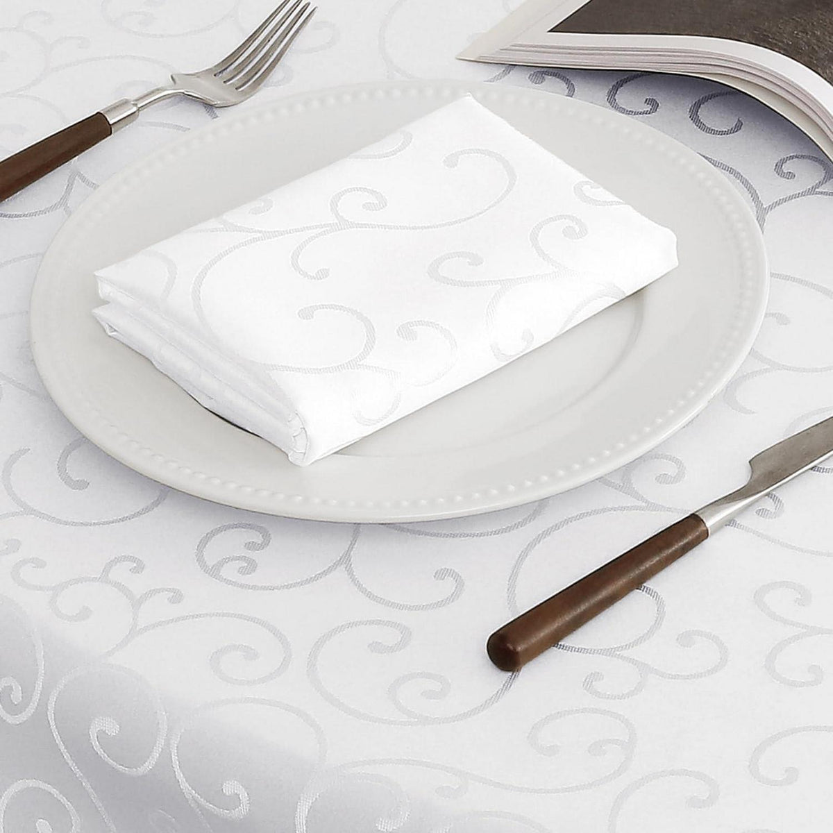 Runde Tischdecke Romanstil 200 cm weiß – Abwaschbar & Wasserabweisend
