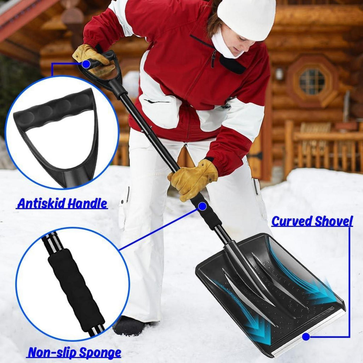 Schneeschaufel 108cm Schneeschieber Aluprofil 4-Teiliges Design Tragbare Auffahrt Camping SPDX