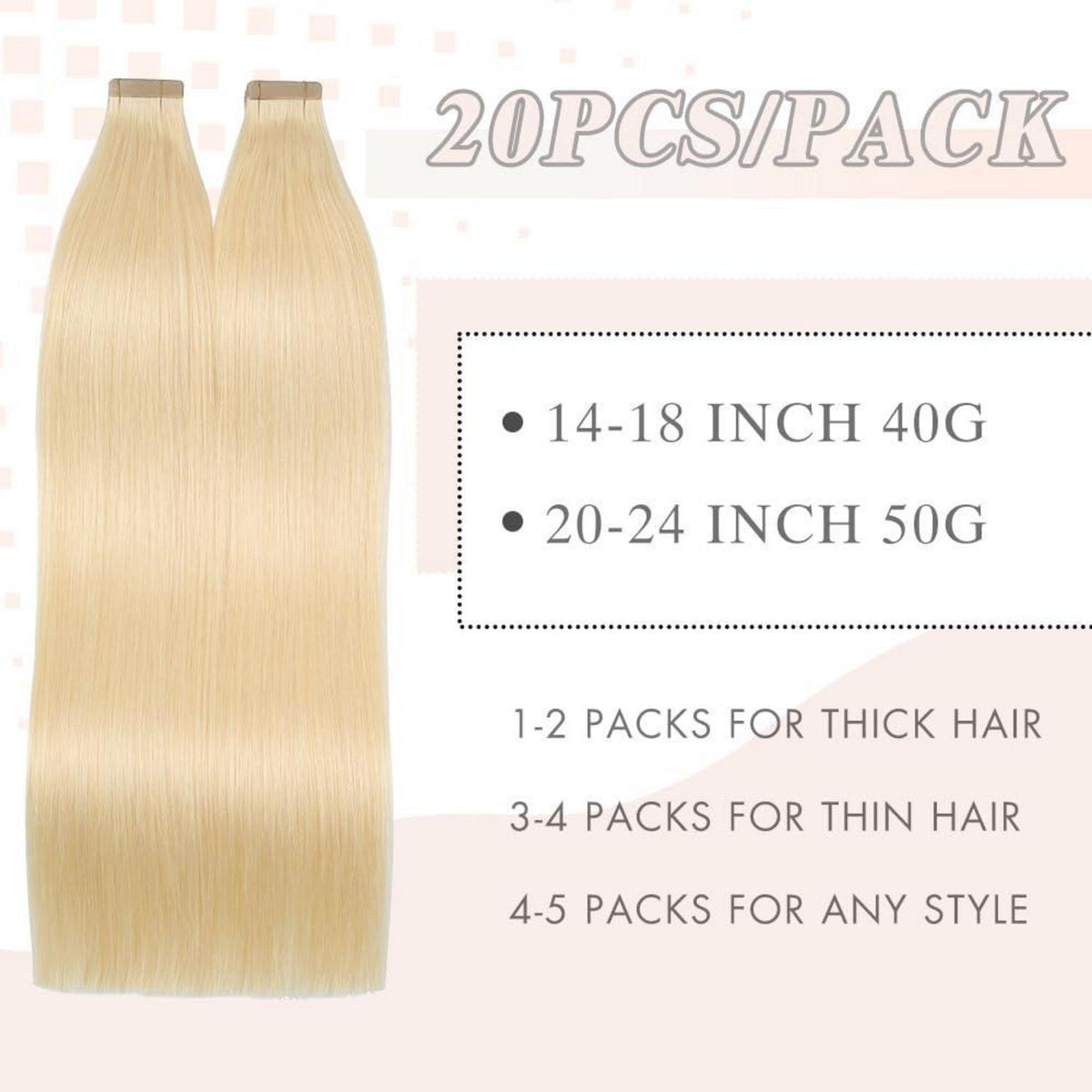 Echthaar Tape Extensions Hellblond 55cm (22 Zoll)