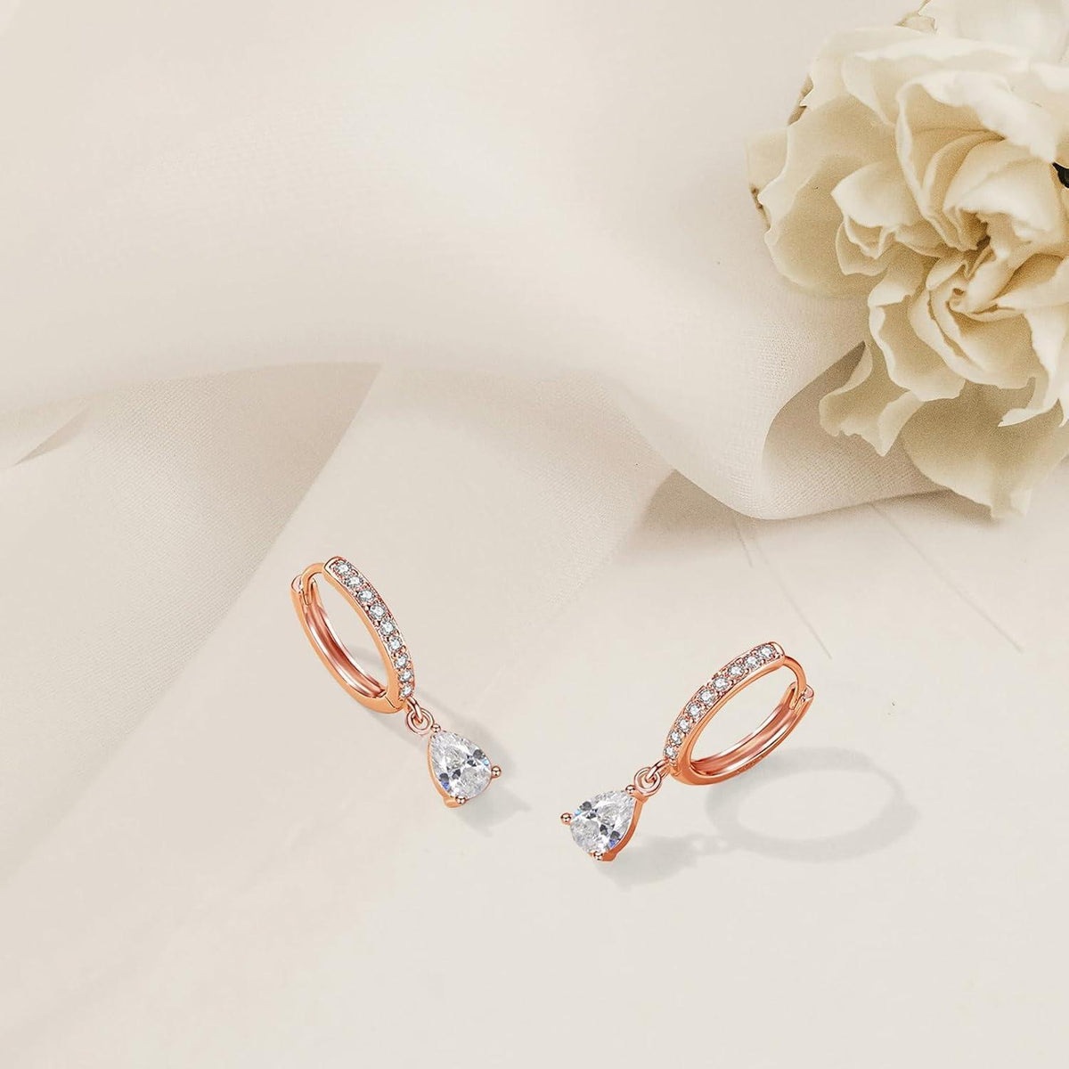 Hängende Ohrringe Silber 925 mit Zirkonia Wassertropfen Rosegold