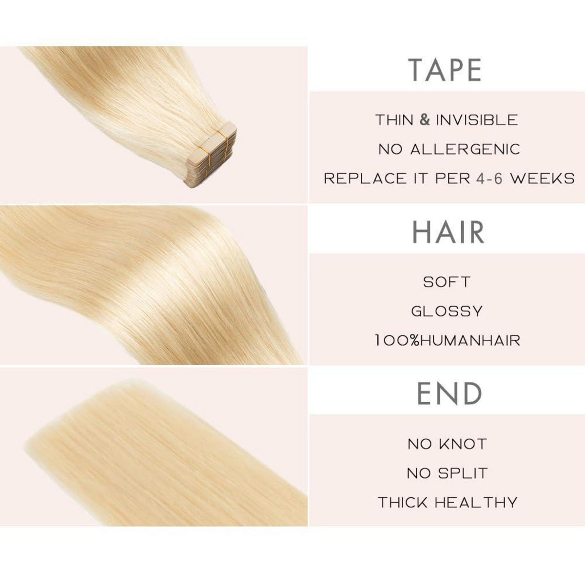 Echthaar Tape Extensions Hellblond 50cm (50g)