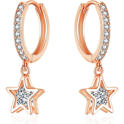 Hängende Creolen Silber 925 mit Zirkonia Stern Anhänger Rosegold
