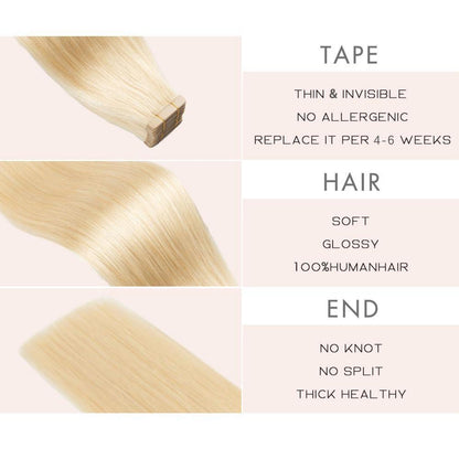 Echthaar Tape Extensions Hellblond 60cm (24 Zoll)