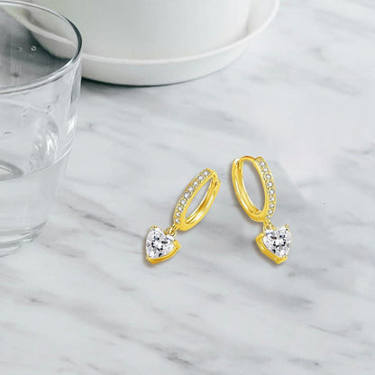 Creolen Silber 925 Hängend mit Zirkonia Herzanhänger Damen