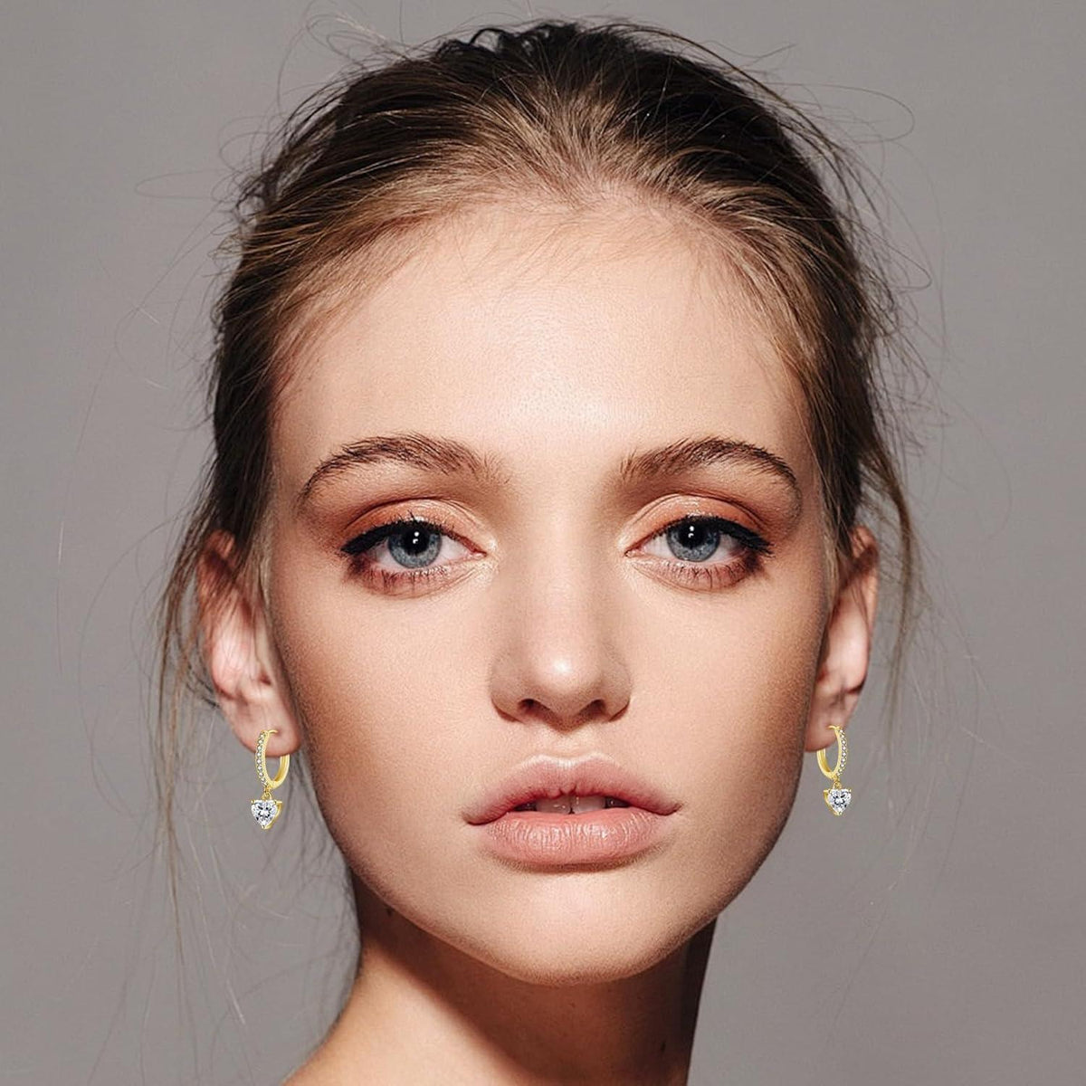 Creolen Silber 925 Hängend mit Zirkonia Herzanhänger Damen