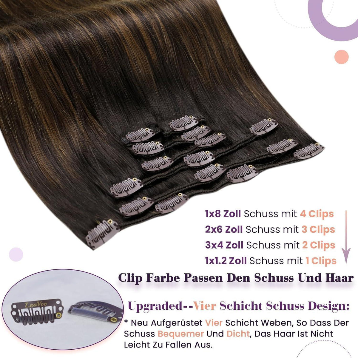 Clip-in Echthaar Extensions Braun 60cm – 135g
