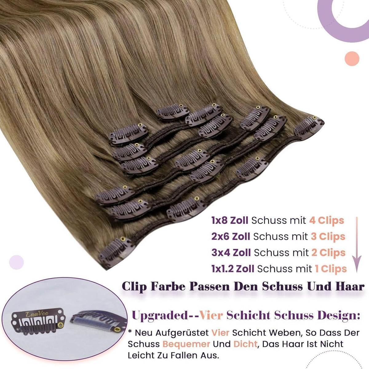 Echthaar Clip in Extensions Ombre Braun 55cm