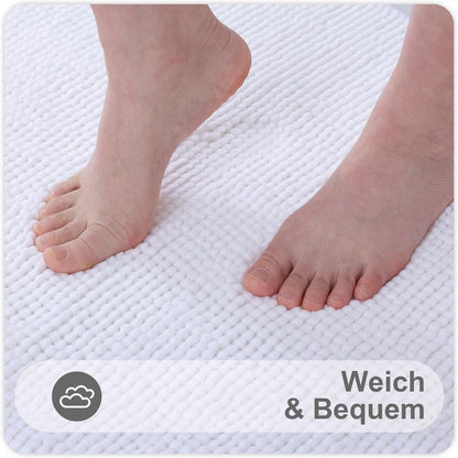Chenille Badematte rutschfest weich saugfähig 40x120 cm Weiß