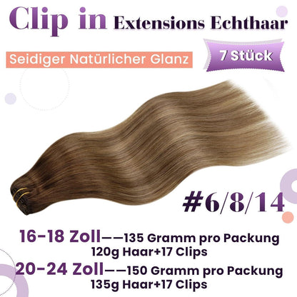 Echthaar Clip-in Extensions Aschblond Balayage 40cm