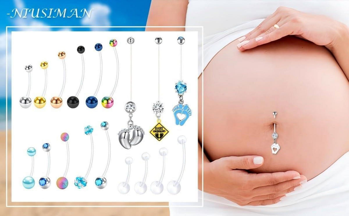Schwangerschaft Bauchnabelpiercing Set 6er 14G Acryl Bioflex 12mm - 38mm