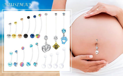 Schwangerschaft Bauchnabelpiercing Set 6er 14G Acryl Bioflex 12mm - 38mm