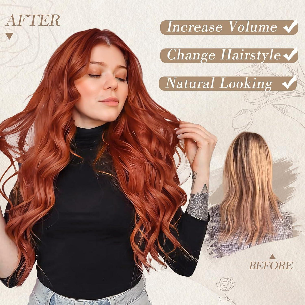 BARSDAR Lange Kupfer Auburn Wellige Synthetische Perücke für Frauen 66cm Hitzebeständig - Tägliche Party