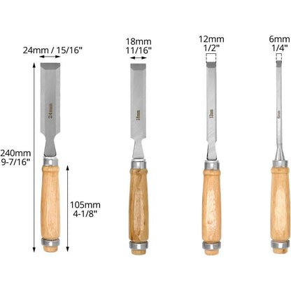4tlg. Stechbeitel Set Holzbearbeitung – Scharfes Eisen 6-24mm