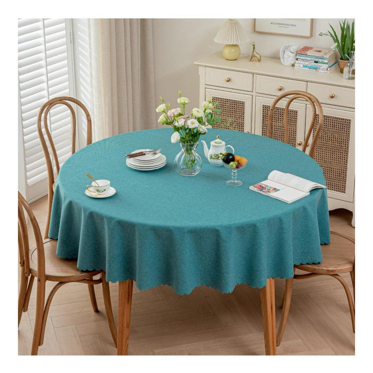 Runde Tischdecke wasserdicht, pfauenblau, 280 cm Durchmesser