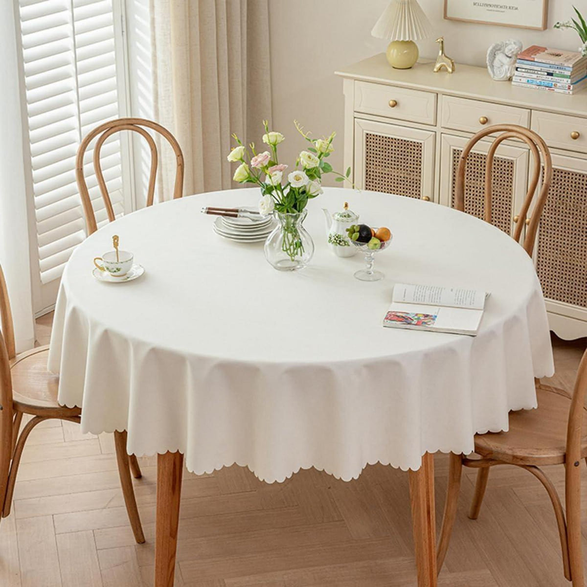 Runde Tischdecke wasserdicht, beige, 120 cm – Fleckabweisend & Elegant