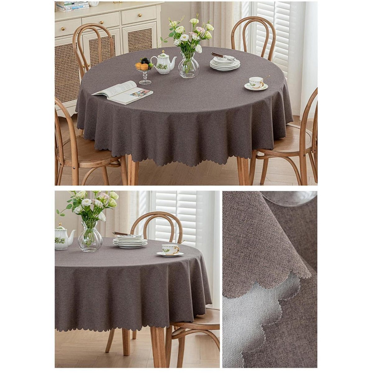 Runde Tischdecke wasserdicht, dunkelbraun, 260 cm – Fleckabweisend & Elegant