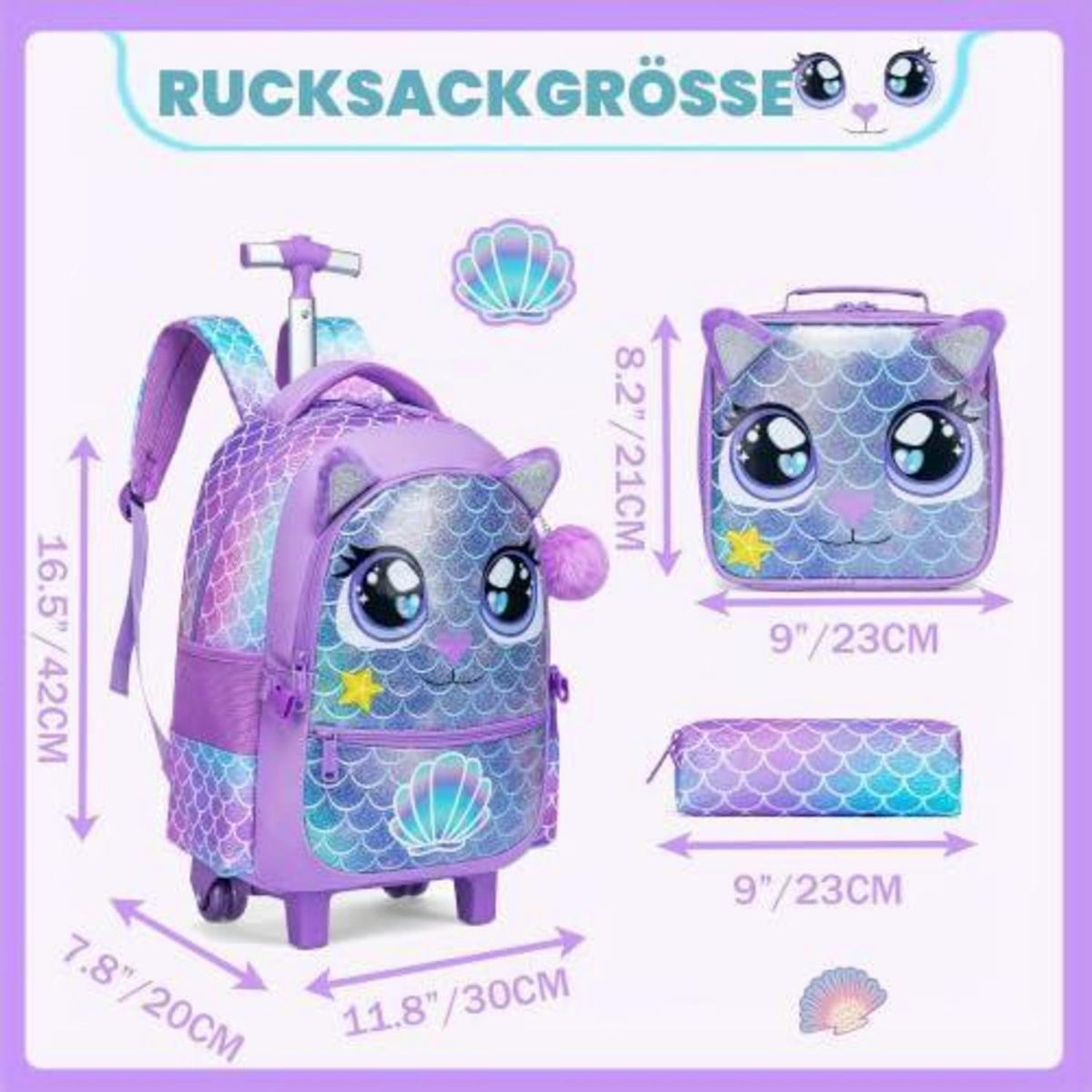 Schulranzen Trolley Mädchen Einhorn Lila – Rollrucksack Grundschule