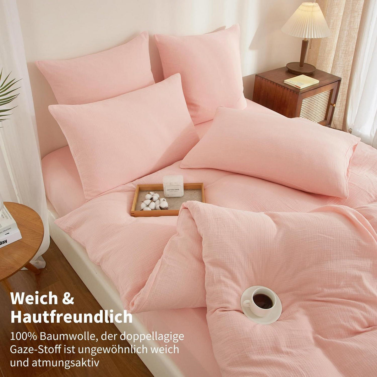 Doppelte Muslin Bettwäsche Rosa 155x220 cm - 3-teilig