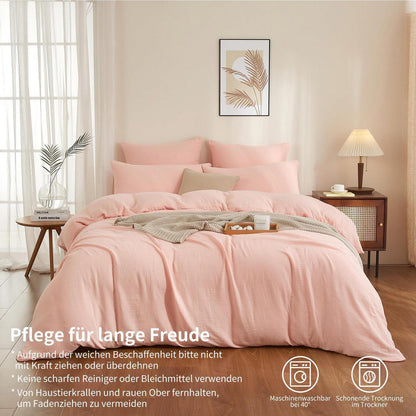 Doppelte Muslin Bettwäsche Rosa 155x220 cm - 3-teilig