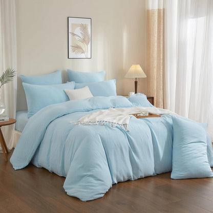 Doppelte Muslin Bettwäsche 220x240 Blau – Weich & Atmungsaktiv
