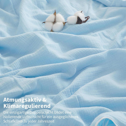 Doppelte Muslin Bettwäsche 220x240 Blau – Weich & Atmungsaktiv
