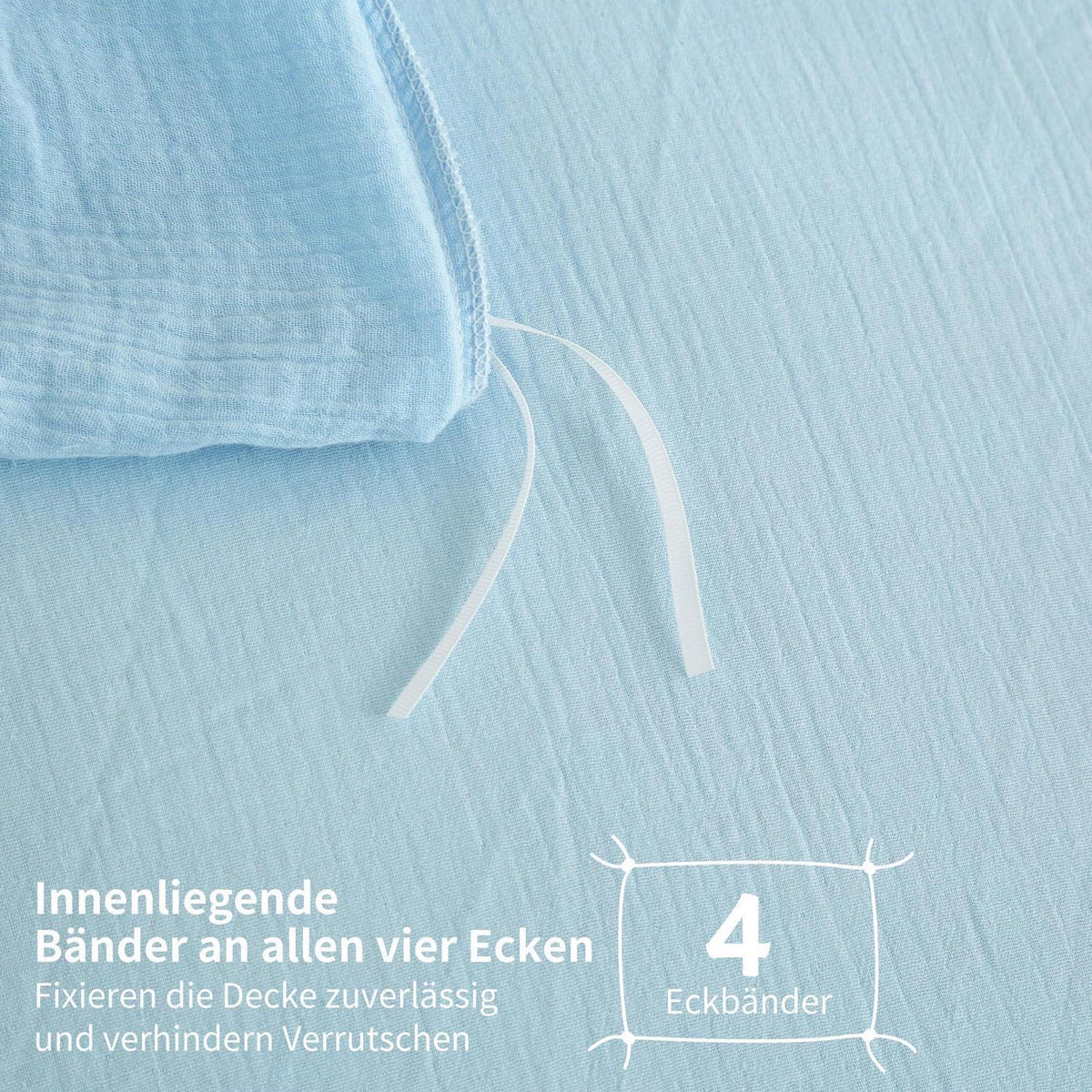 Doppelte Muslin Bettwäsche 220x240 Blau – Weich & Atmungsaktiv