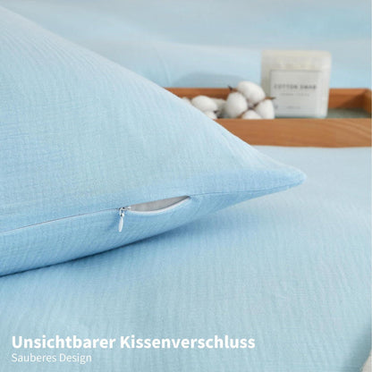 Doppelte Muslin Bettwäsche 220x240 Blau – Weich & Atmungsaktiv