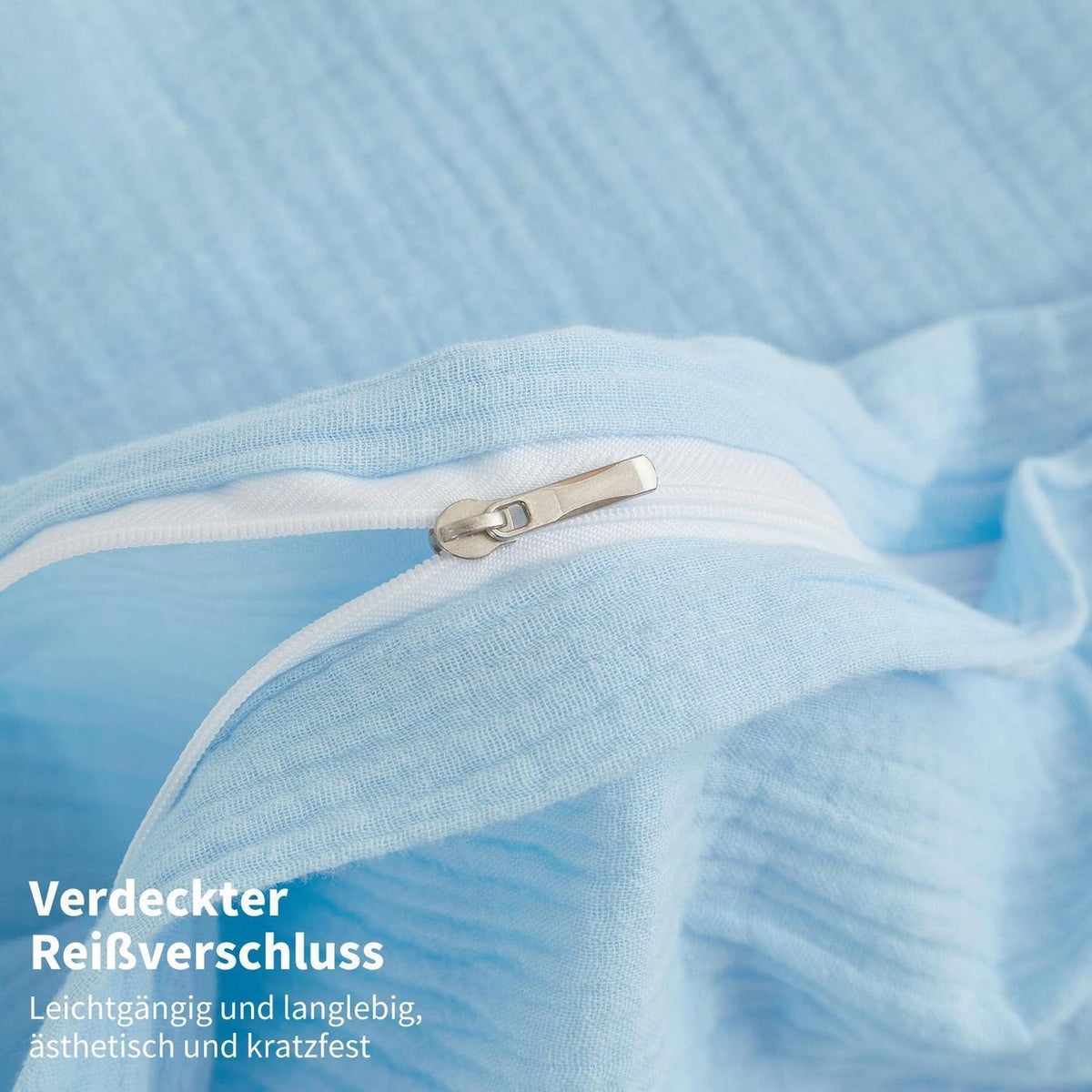Doppelte Muslin Bettwäsche 200x220 Blau – Weiche Baumwolle Bettwäsche Set