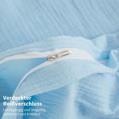 Doppelte Muslin Bettwäsche Blau 155x220 cm - 3-teilig