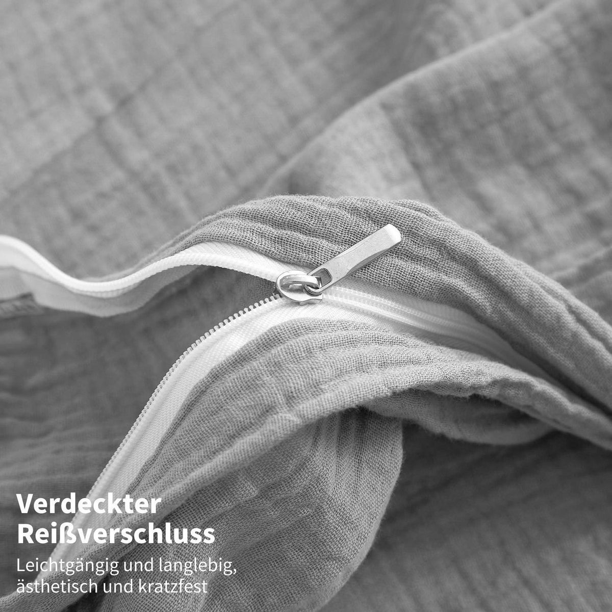Doppelte Muslin Bettwäsche 200x220 Grau – Weich & Atmungsaktiv