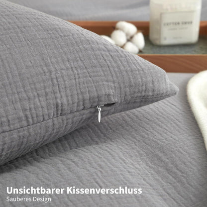 Doppelte Muslin Bettwäsche 200x220 Grau – Weich & Atmungsaktiv